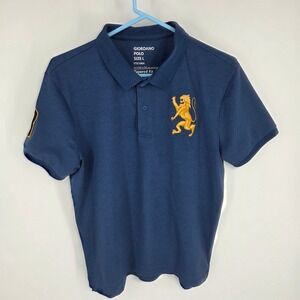 Giordano Mens Tapered Fit Polo Shirt Navy Blue Gold Lion Embroidery Size L